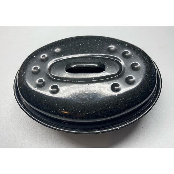 Granite Ware Small Roasting Pan with Lid 15” X 6” Oval Black Domed Lid - Picture 2 of 7